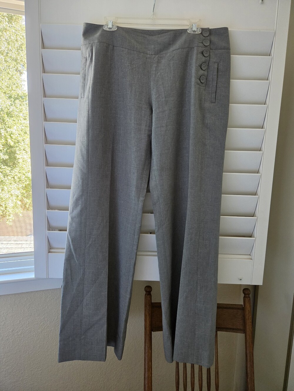 CAbi Gray Wide-Leg Dress Trousers with Side Sailor Button Detail #896L